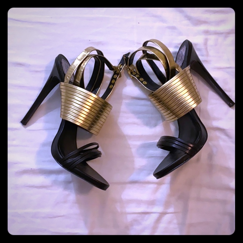 Sexy Black & Gold Strappy Sandals